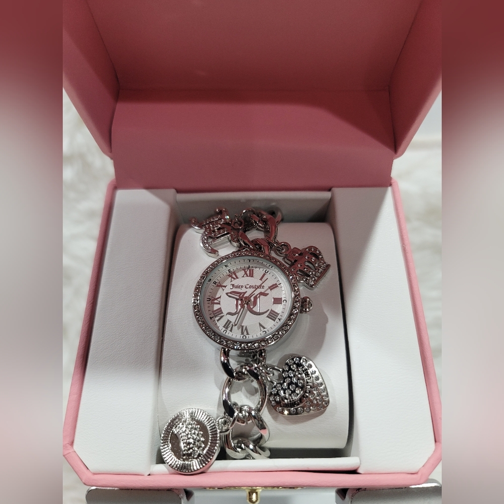 Juicy Couture Charm Bracelet Wrist Watch, Hanging Charms Costume Jewelry…